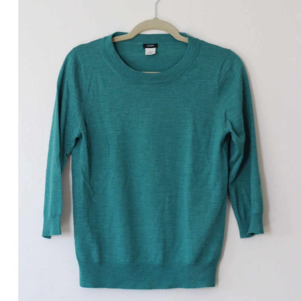 J. Crew teal Merino Wool 3/4 sleeve top - small